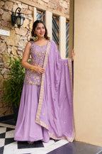 Aarohi's Lavender Diamond Silk  Sharara Suit Set