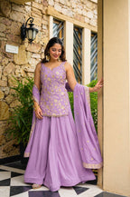 Aarohi's Lavender Diamond Silk  Sharara Suit Set