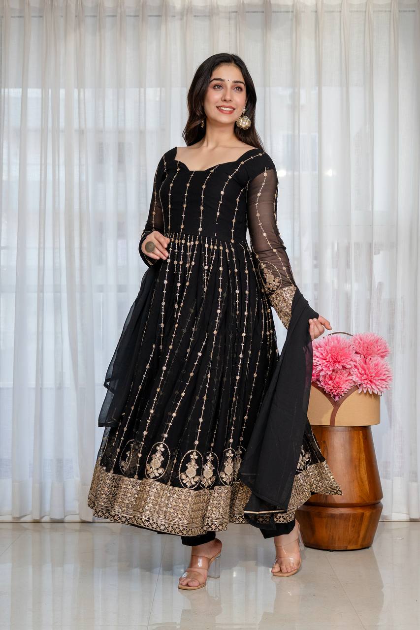 Niru'S Noir Black Elegance Anarkali Suit Set