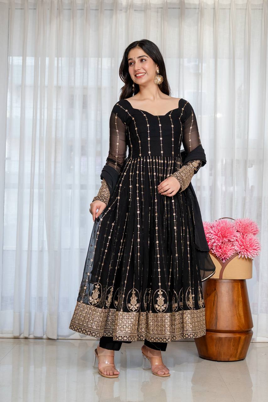 Niru'S Noir Black Elegance Anarkali Suit Set