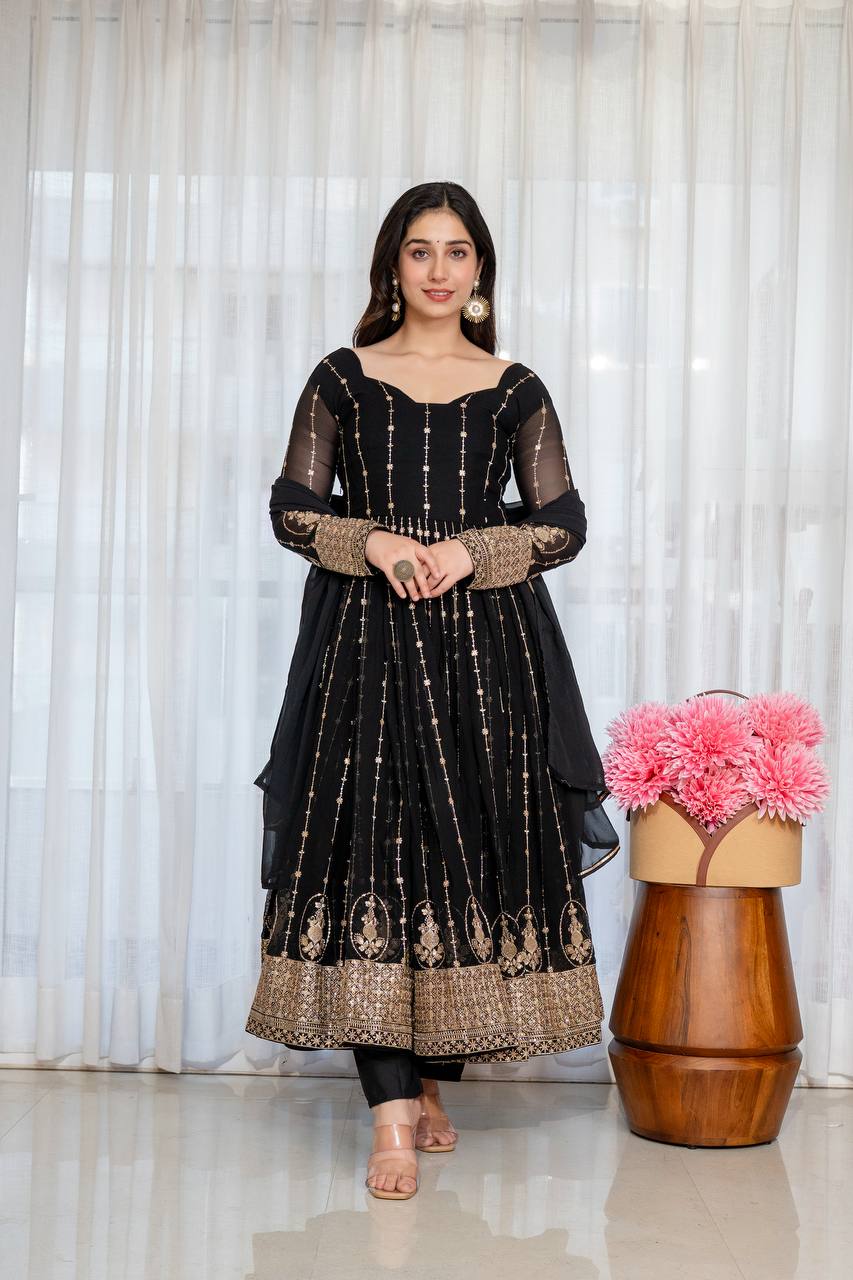 Niru'S Noir Black Elegance Anarkali Suit Set