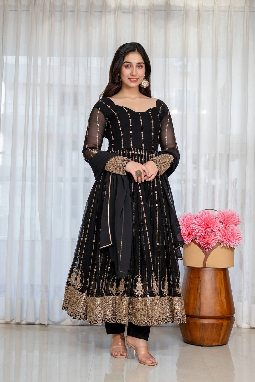 Niru'S Noir Black Elegance Anarkali Suit Set