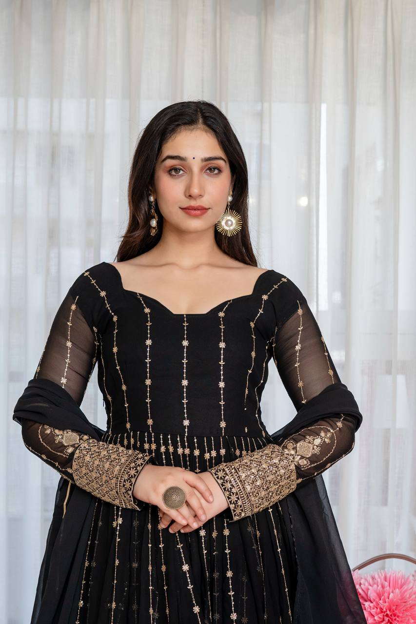 Niru'S Noir Black Elegance Anarkali Suit Set