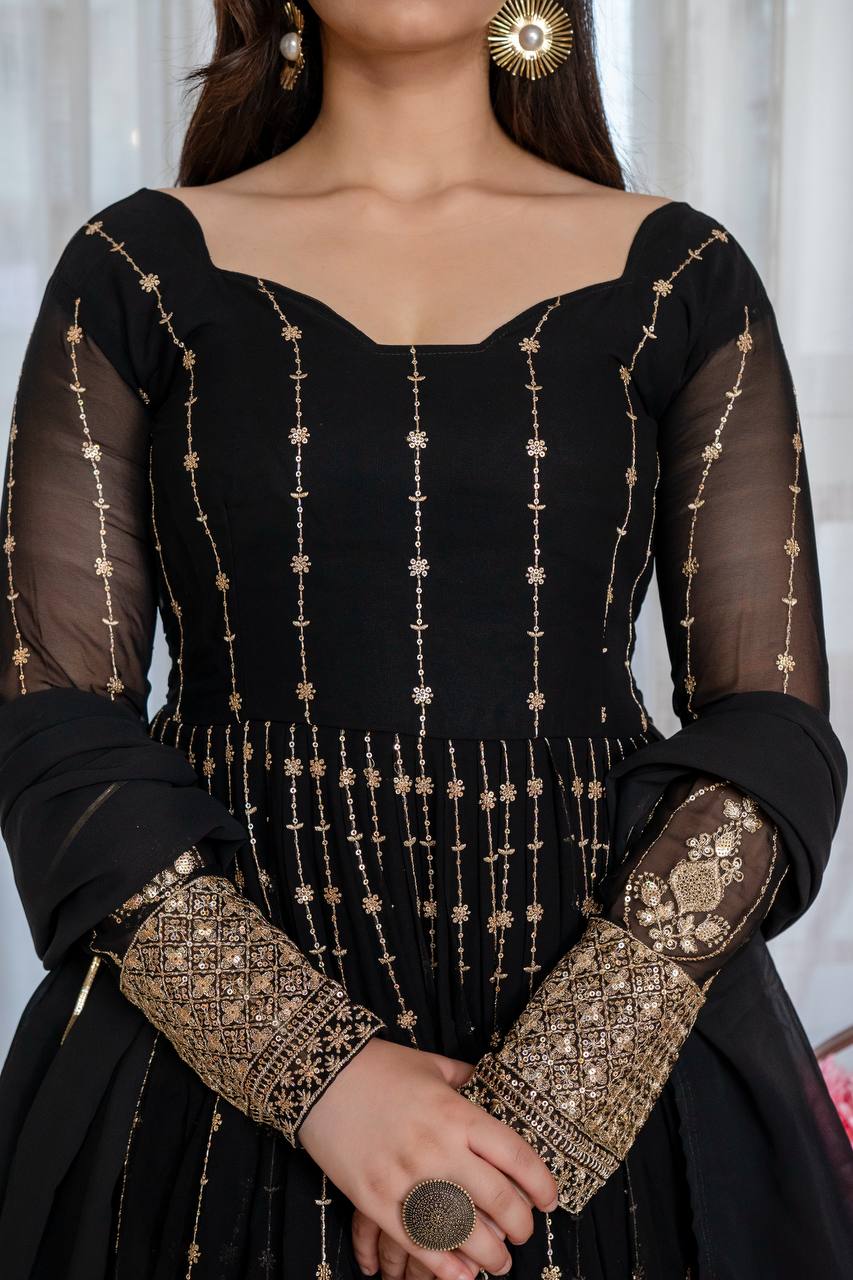 Niru'S Noir Black Elegance Anarkali Suit Set